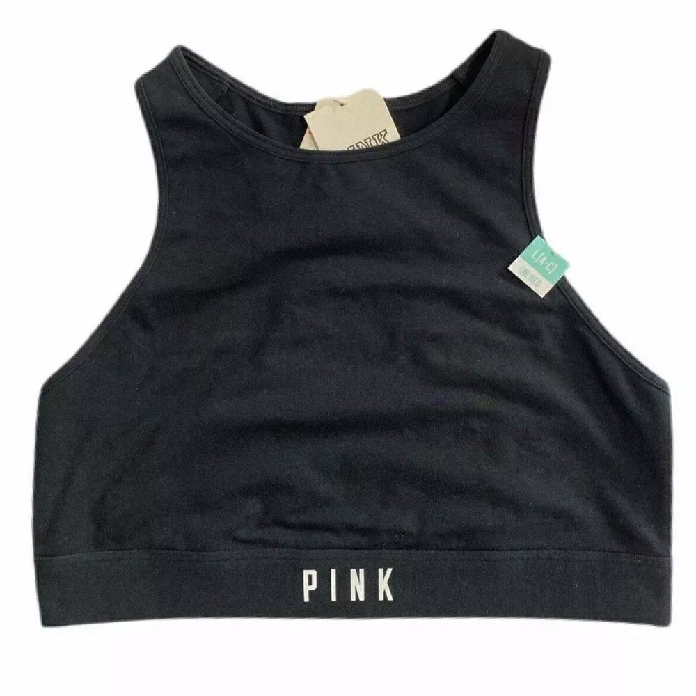 Victorias Secret Pink Sport Cotton Unlined High Neck Crop bra black Large